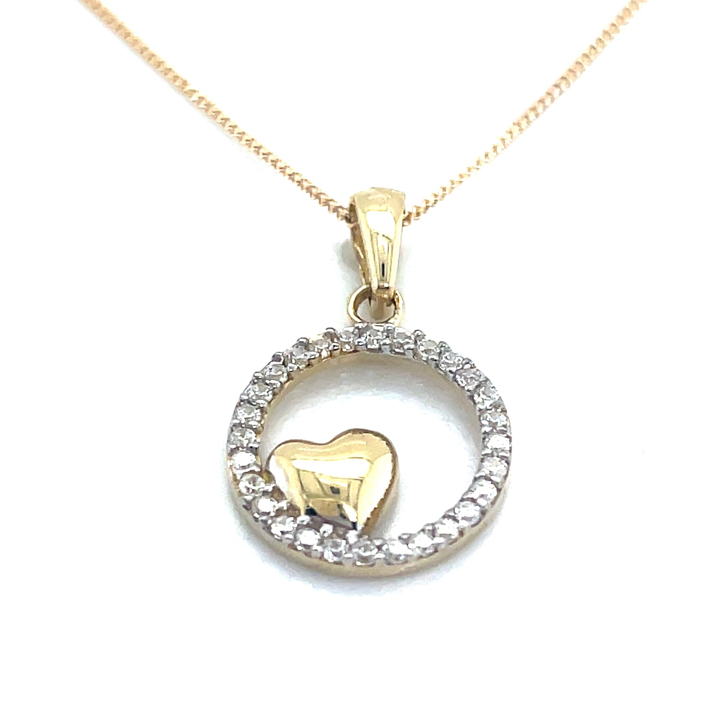 9ct Yellow Gold Open Cz Circle Pendant with Heart Centre