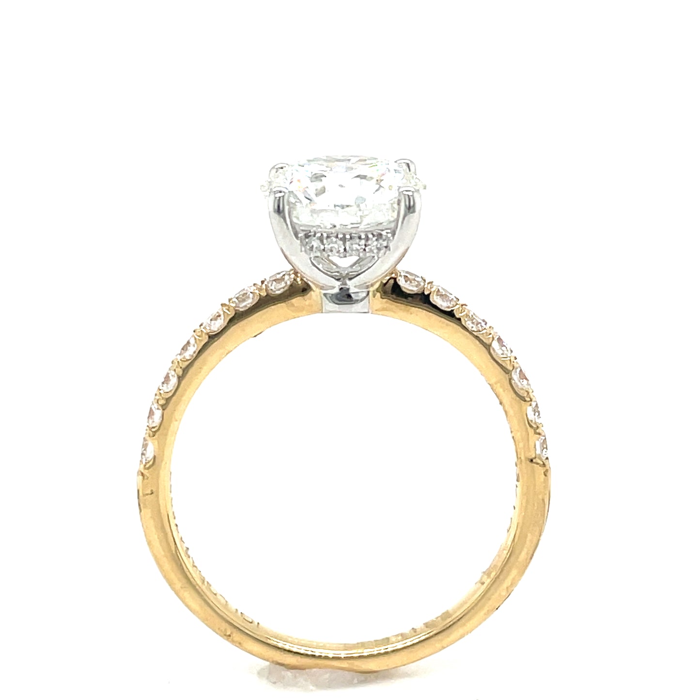 18ct Round Brilliant Solitaire Cultured Diamond Ring with Cultured Diamond Set Shoulders and Gallery