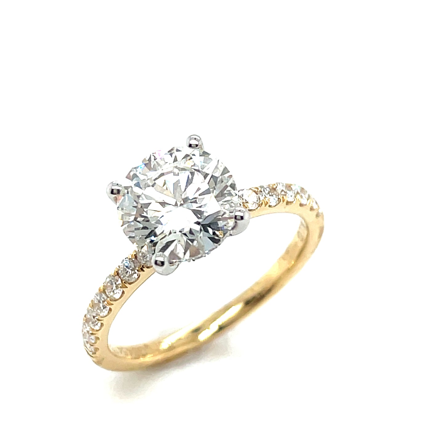 18ct Round Brilliant Solitaire Cultured Diamond Ring with Cultured Diamond Set Shoulders and Gallery