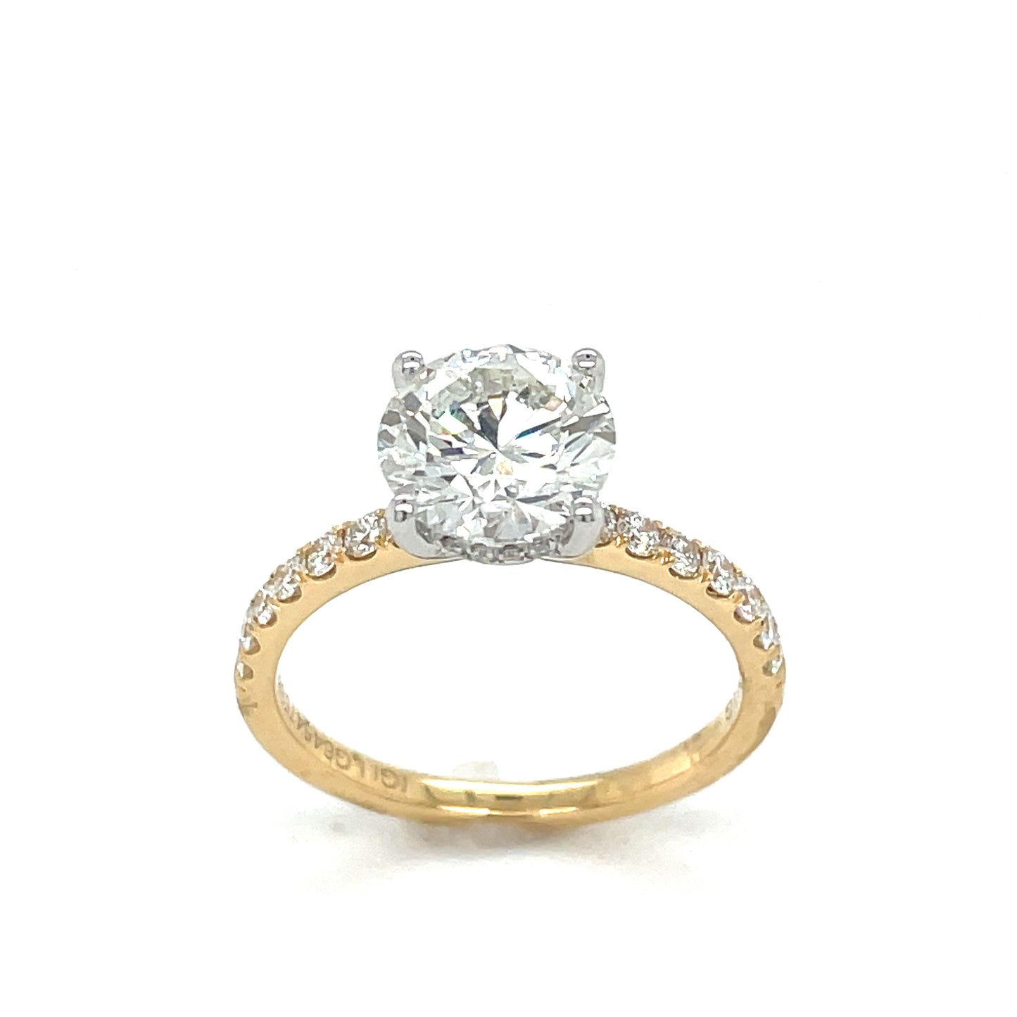 18ct Round Brilliant Solitaire Cultured Diamond Ring with Cultured Diamond Set Shoulders and Gallery