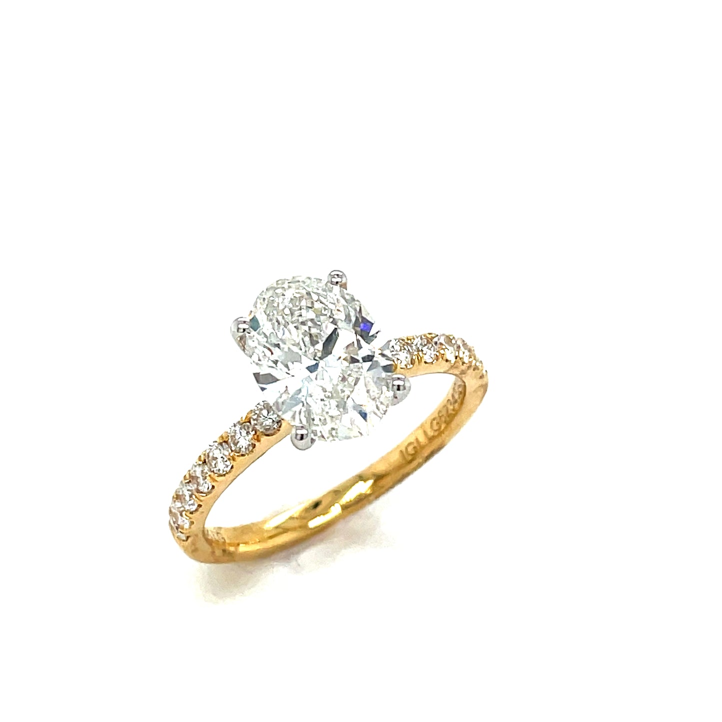 18ct Oval Solitaire Cultured Diamond Ring with Cultured Diamond Set Shoulders and Gallery 2.48ct