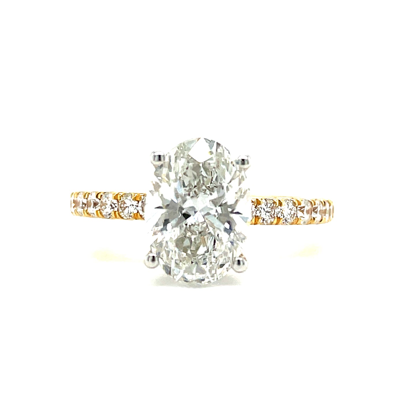 18ct Oval Solitaire Cultured Diamond Ring with Cultured Diamond Set Shoulders and Gallery 2.48ct