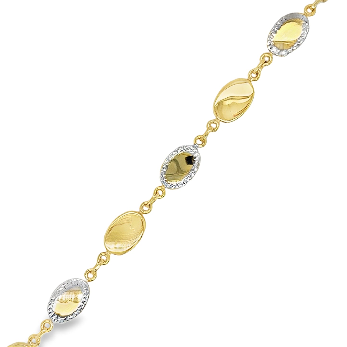 9ct Two Tone Oval Bracelet with Diamond Cut Detail