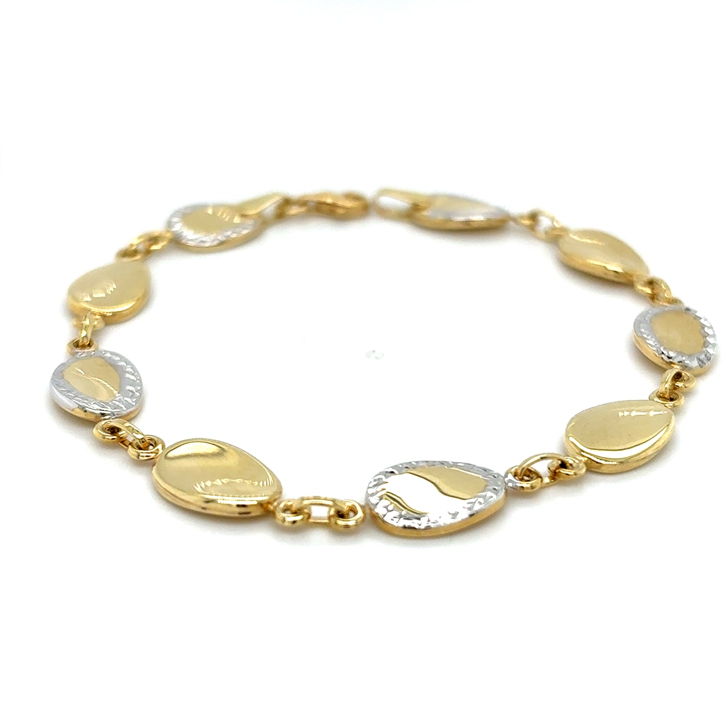 9ct Two Tone Oval Bracelet with Diamond Cut Detail