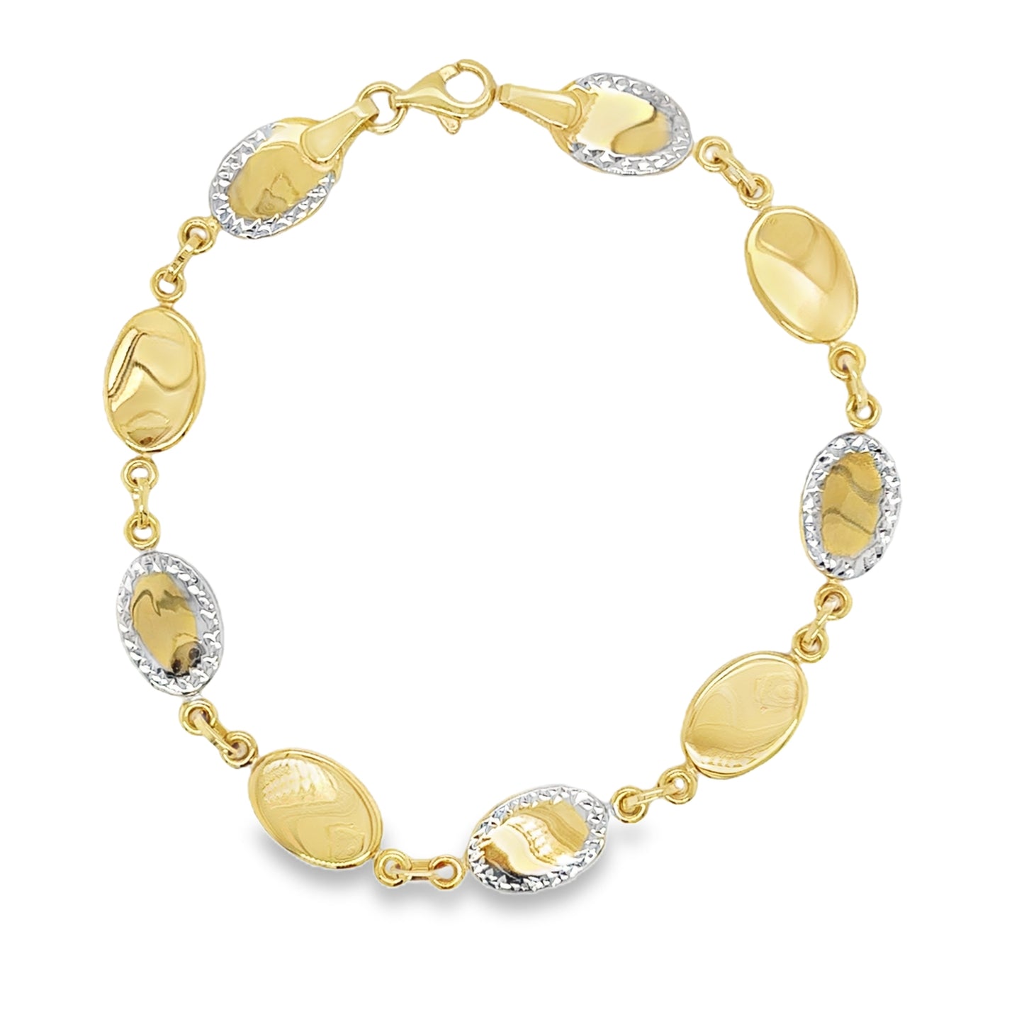 9ct Two Tone Oval Bracelet with Diamond Cut Detail