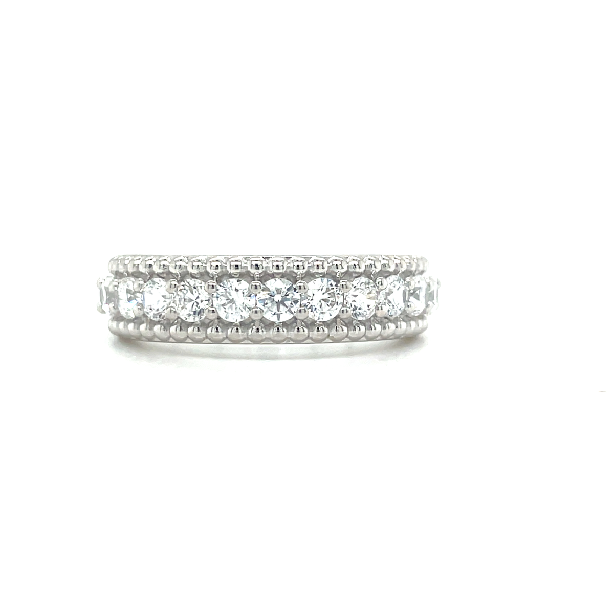 9ct White Gold CZ Set Millgrain Edge Eternity Ring