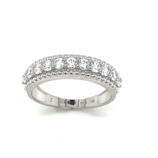 9ct White Gold CZ Set Millgrain Edge Eternity Ring