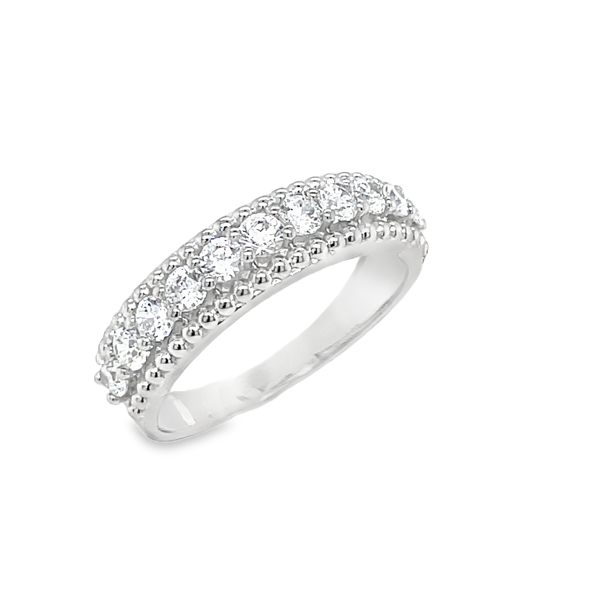 9ct White Gold CZ Set Millgrain Edge Eternity Ring