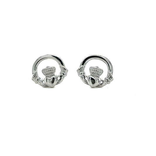 Sterling Silver Polished Open Claddagh Stud Earrings