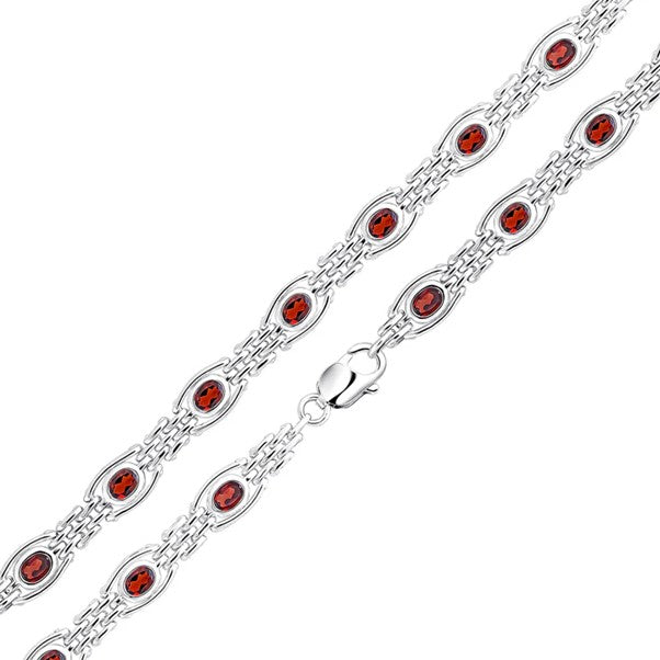 Sterling Silver Garnet Stone Gate Bracelet