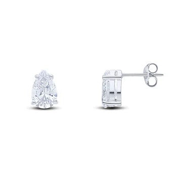 9ct White Gold Pear Shaped Cubic Zirconia CZ Claw Stud Earrings