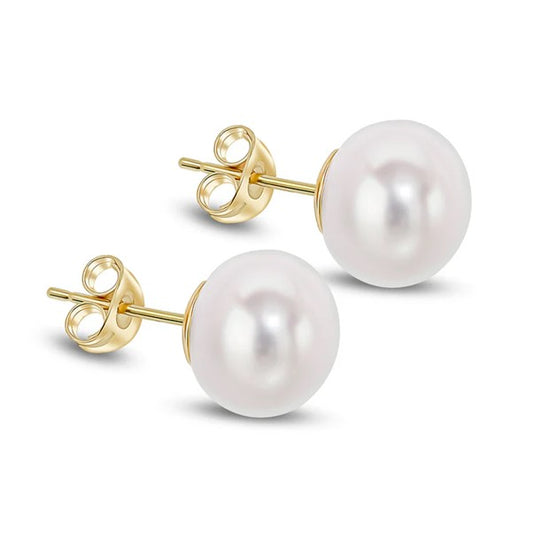 9ct Yellow Gold Freshwater Button Pearl Stud Earrings 9mm