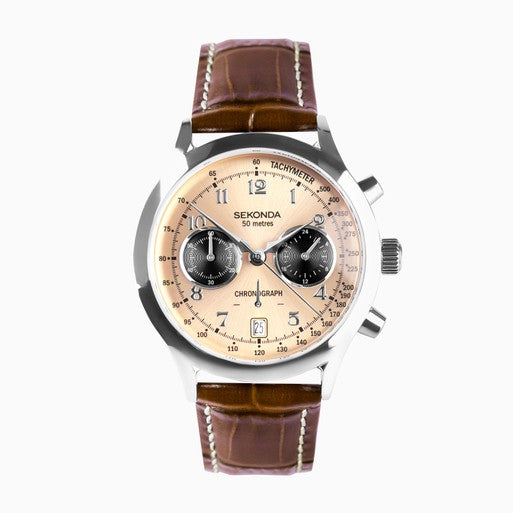 Gents Stainless Steel Sekonda Archer Chronograph With Champagane Dial