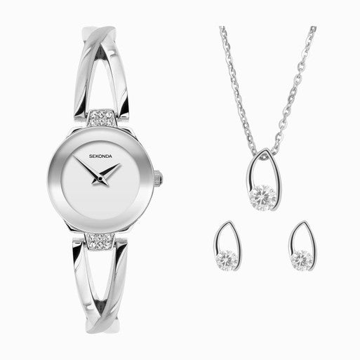 Ldies Stainless Steel Sekonda 3 Piece Set With Earrings & Pendant