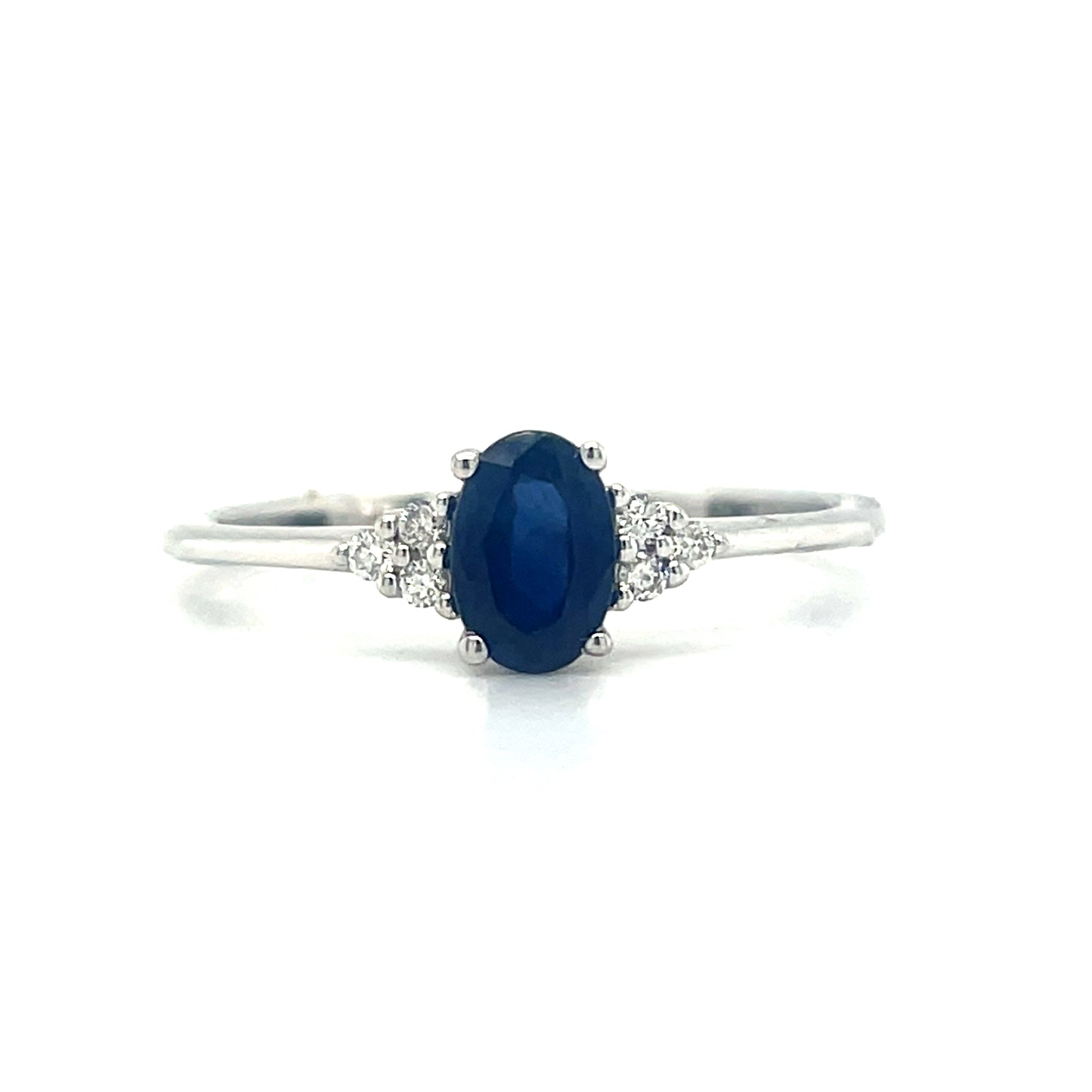 9ct White Gold Sapphire Solitaire Ring With Diamond Cluster Shoulders .05ct