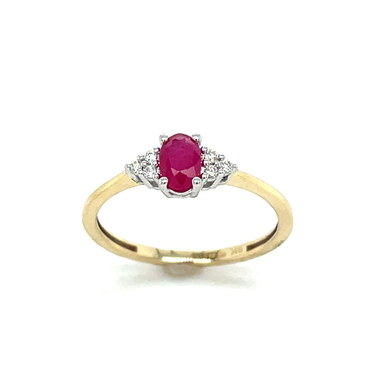 9ct Ruby Solitaire Ring With Diamond Cluster Shoulders .05ct