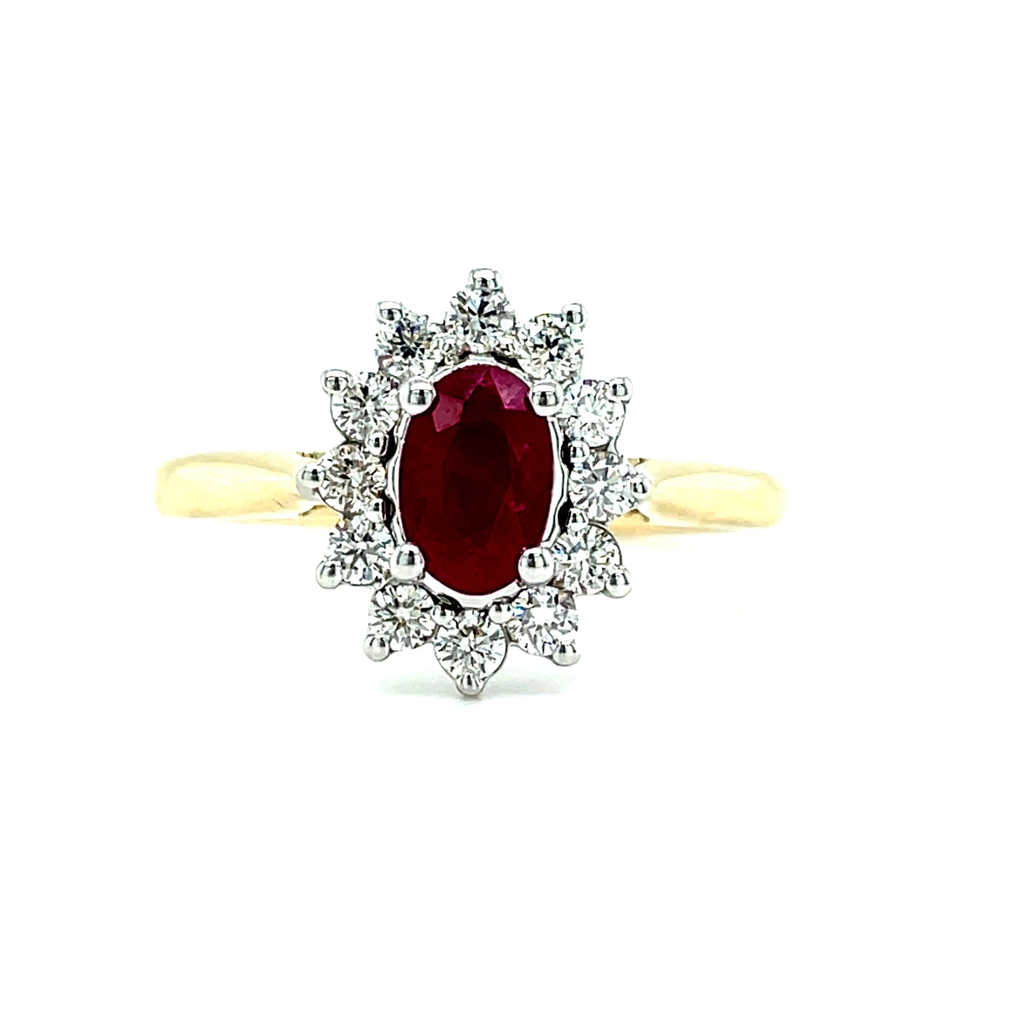 9ct Oval Ruby & Diamond Cluster Ring .30ct
