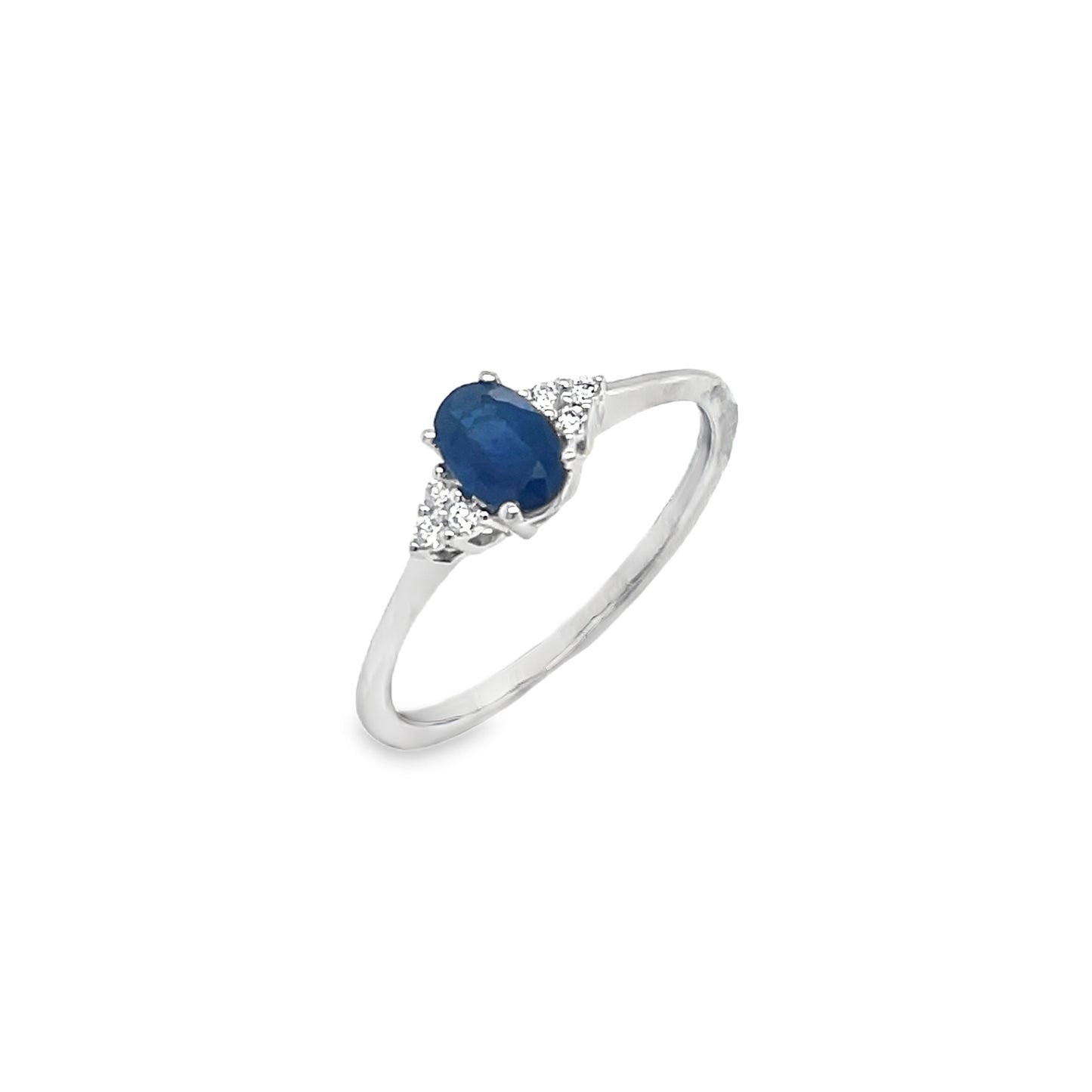 9ct White Gold Sapphire Solitaire Ring With Diamond Cluster Shoulders .05ct