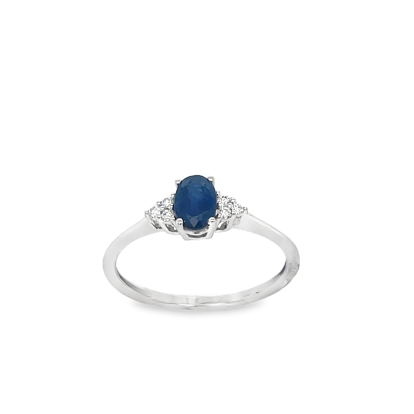 9ct White Gold Sapphire Solitaire Ring With Diamond Cluster Shoulders .05ct