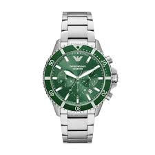 Gents Stainless Steel Armani Diver With Green Dial & Bezel