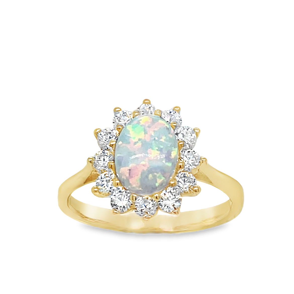9ct Opal Ring With Cubic Zirocnia Halo