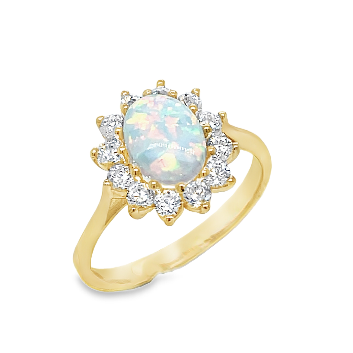9ct Opal Ring With Cubic Zirocnia Halo