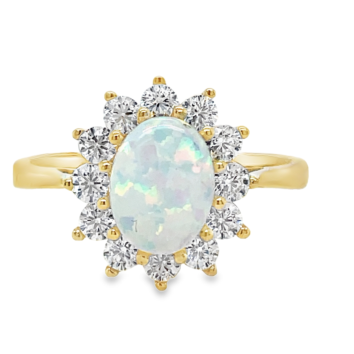 9ct Opal Ring With Cubic Zirocnia Halo