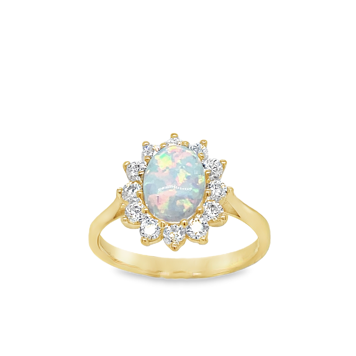 9ct Opal Ring With Cubic Zirocnia Halo