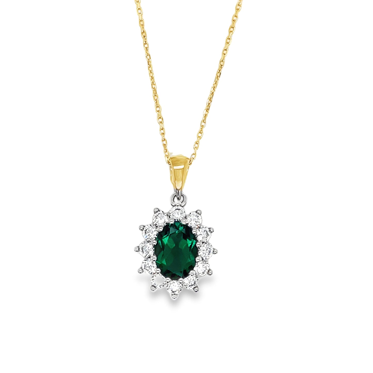 9ct Cubic Zirconia & Green Cluster Pendant
