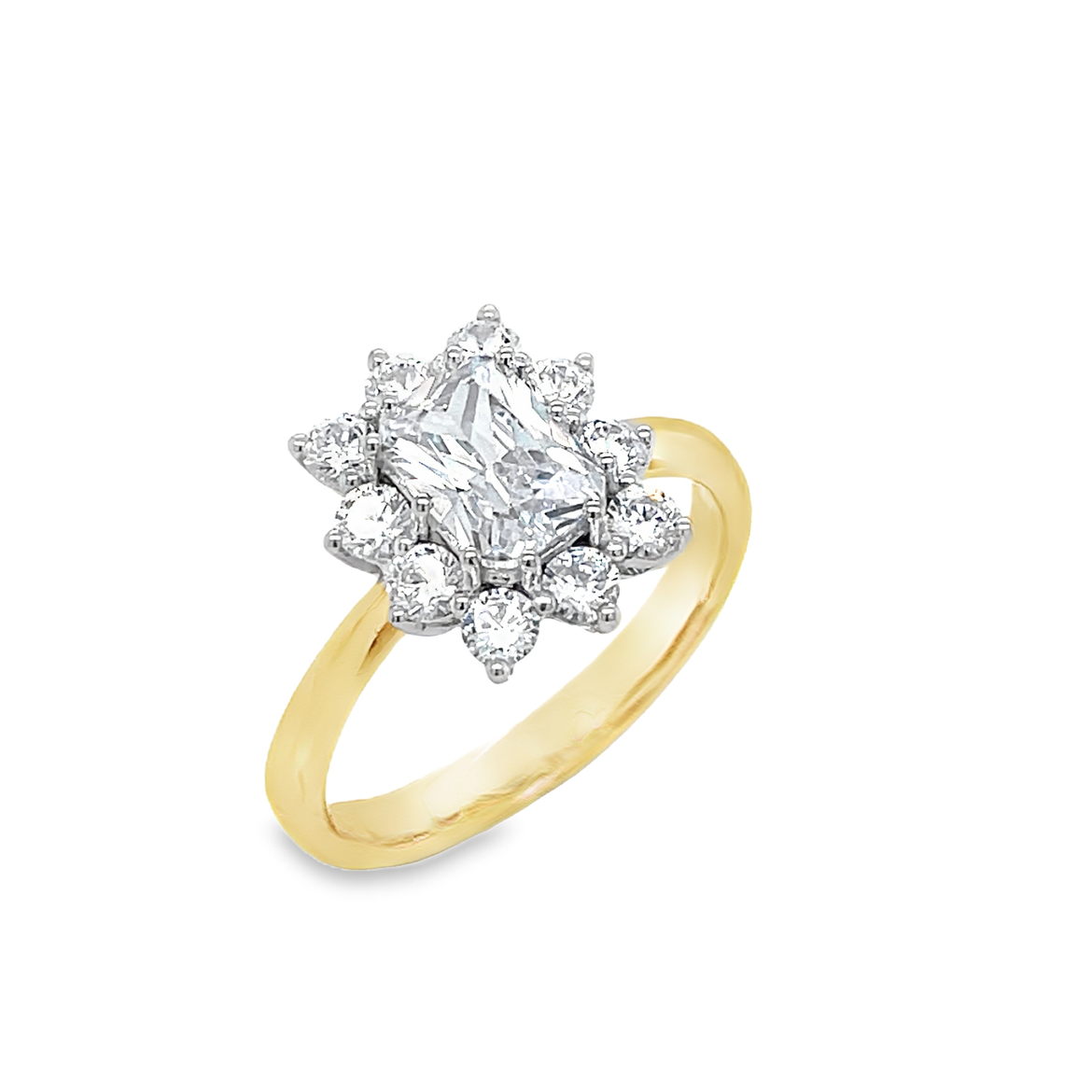 9ct Cubic Zirconia Emerald Cut Flower Cluster Ring