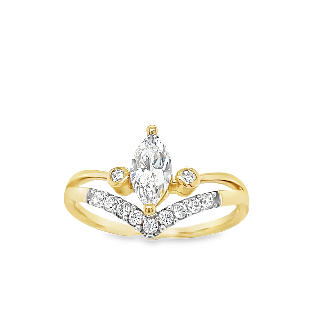 9ct Cubic Zirconia Double Wishbone Fancy Marquise Ring
