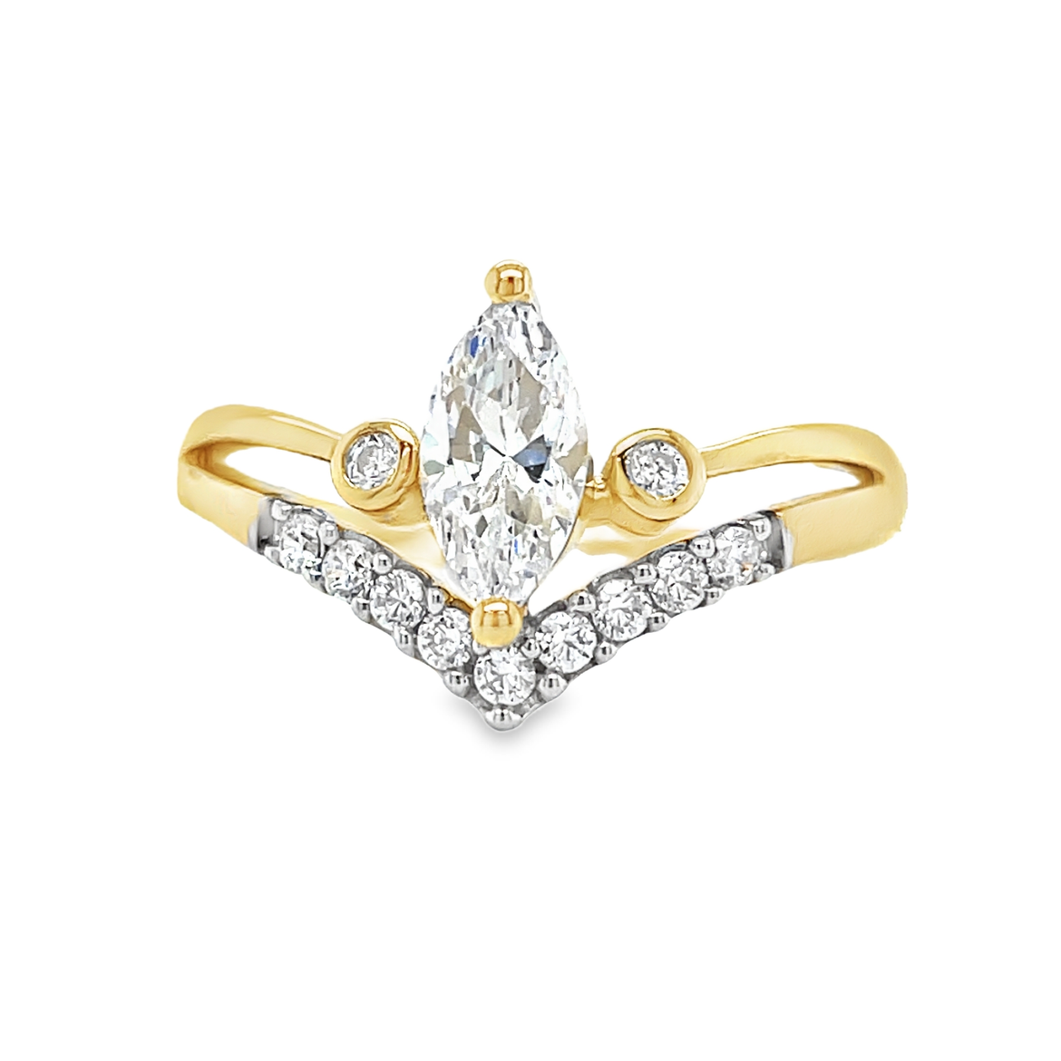 9ct Cubic Zirconia Double Wishbone Fancy Marquise Ring