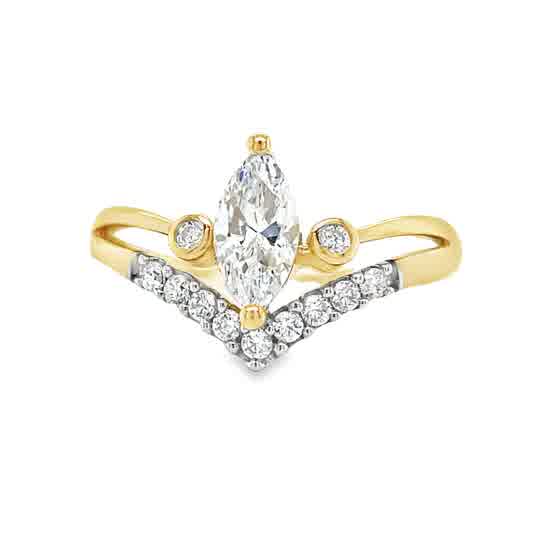 9ct Cubic Zirconia Double Wishbone Fancy Marquise Ring