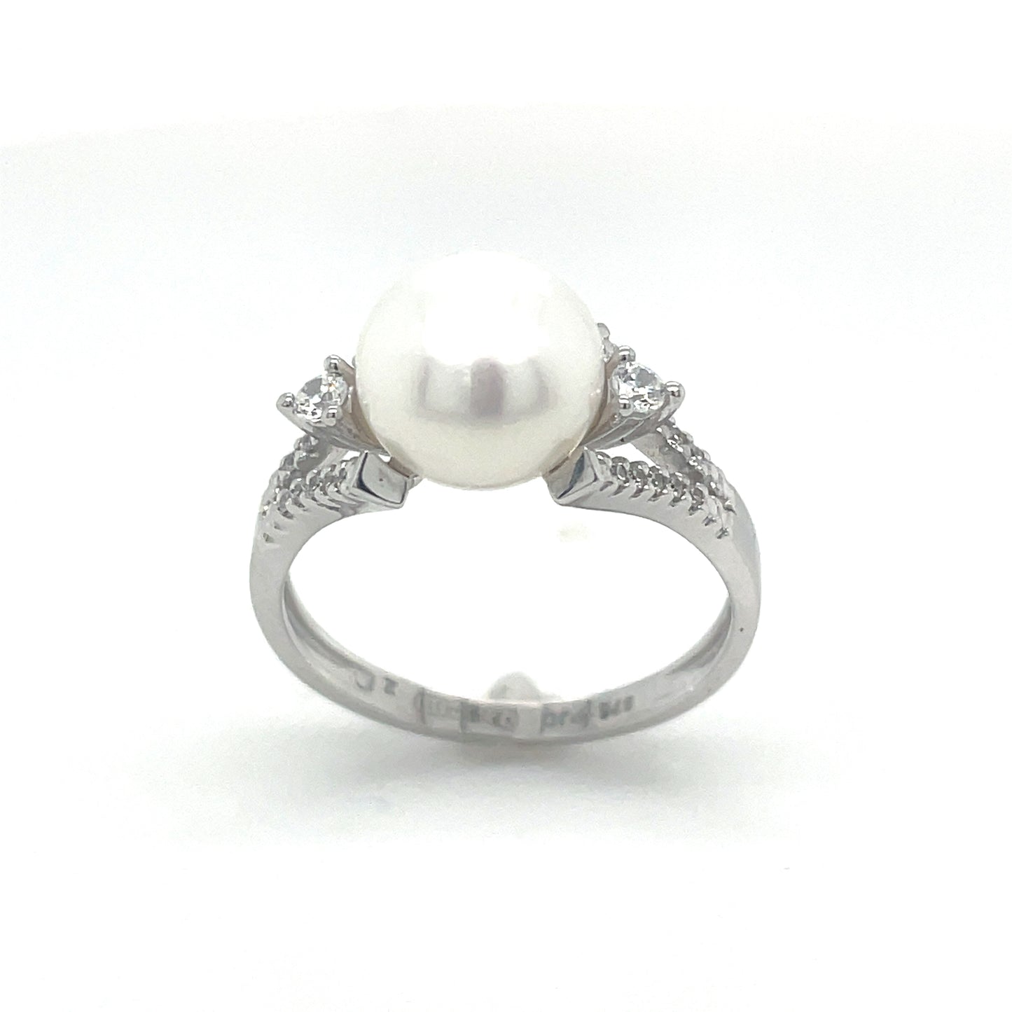 9ct White Gold Pearl And Cubic Zirconia Ring