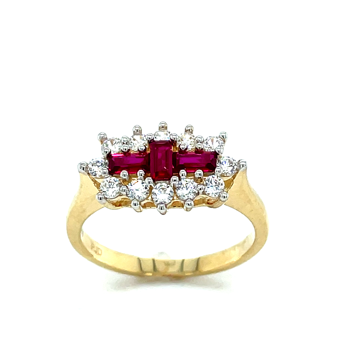 9ct Red & Cubic Zirconia Boat Cluster Ring