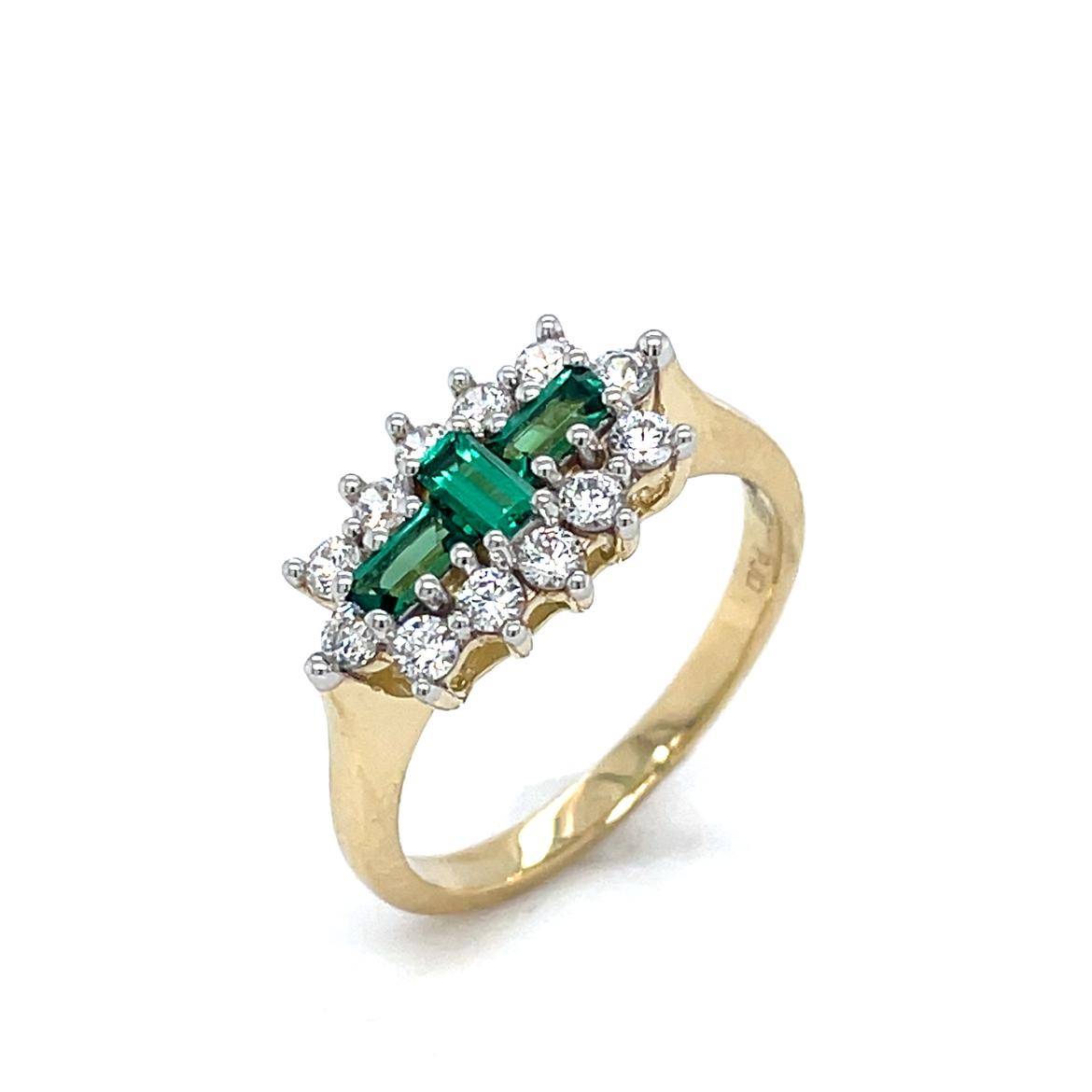9ct Green & Cubic Zirconia Boat Cluster Ring