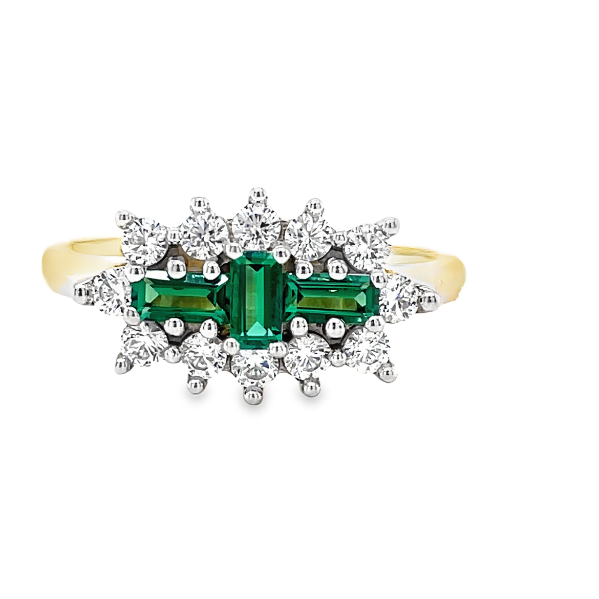 9ct Green & Cubic Zirconia Boat Cluster Ring