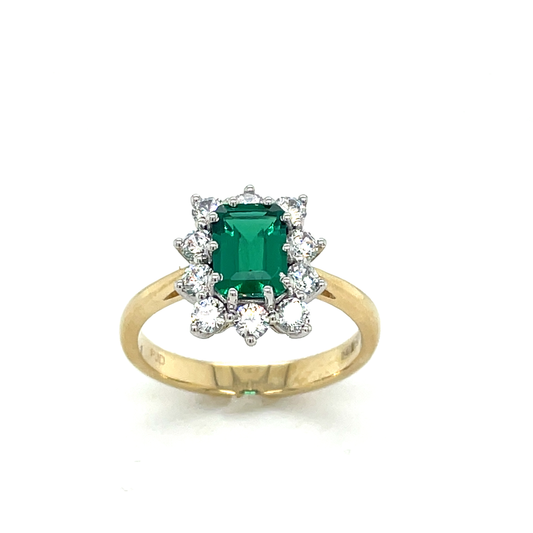 9ct Green And Cubic Zirconia Cluster Dress Ring