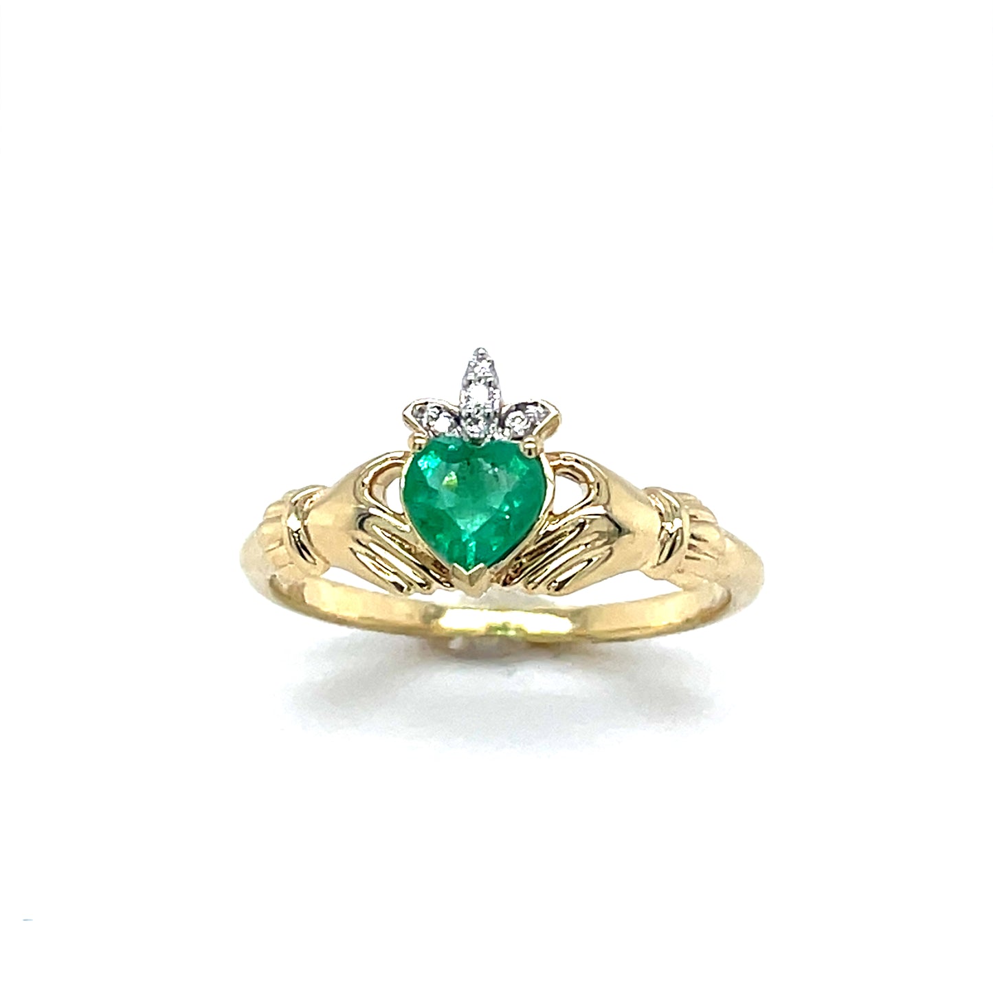 9ct Emerald & Diamond Claddagh Ring .02ct