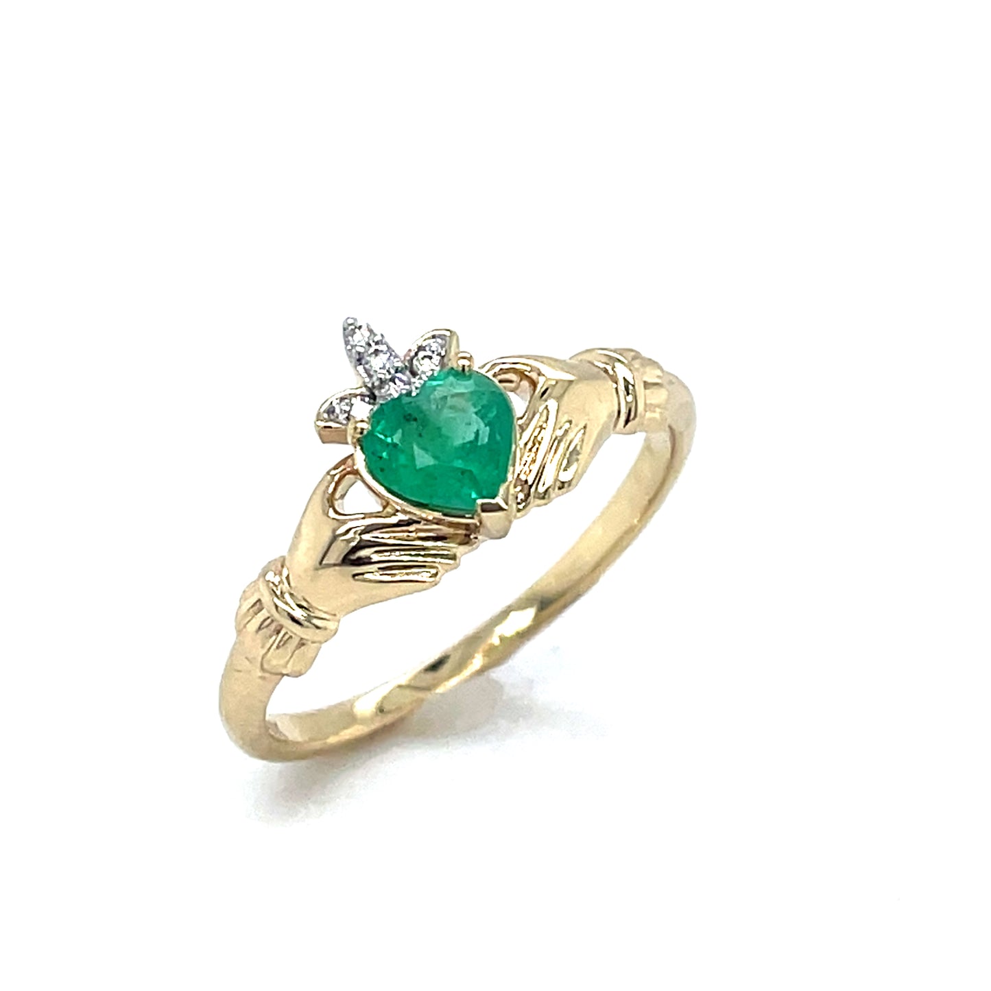 9ct Emerald & Diamond Claddagh Ring .02ct