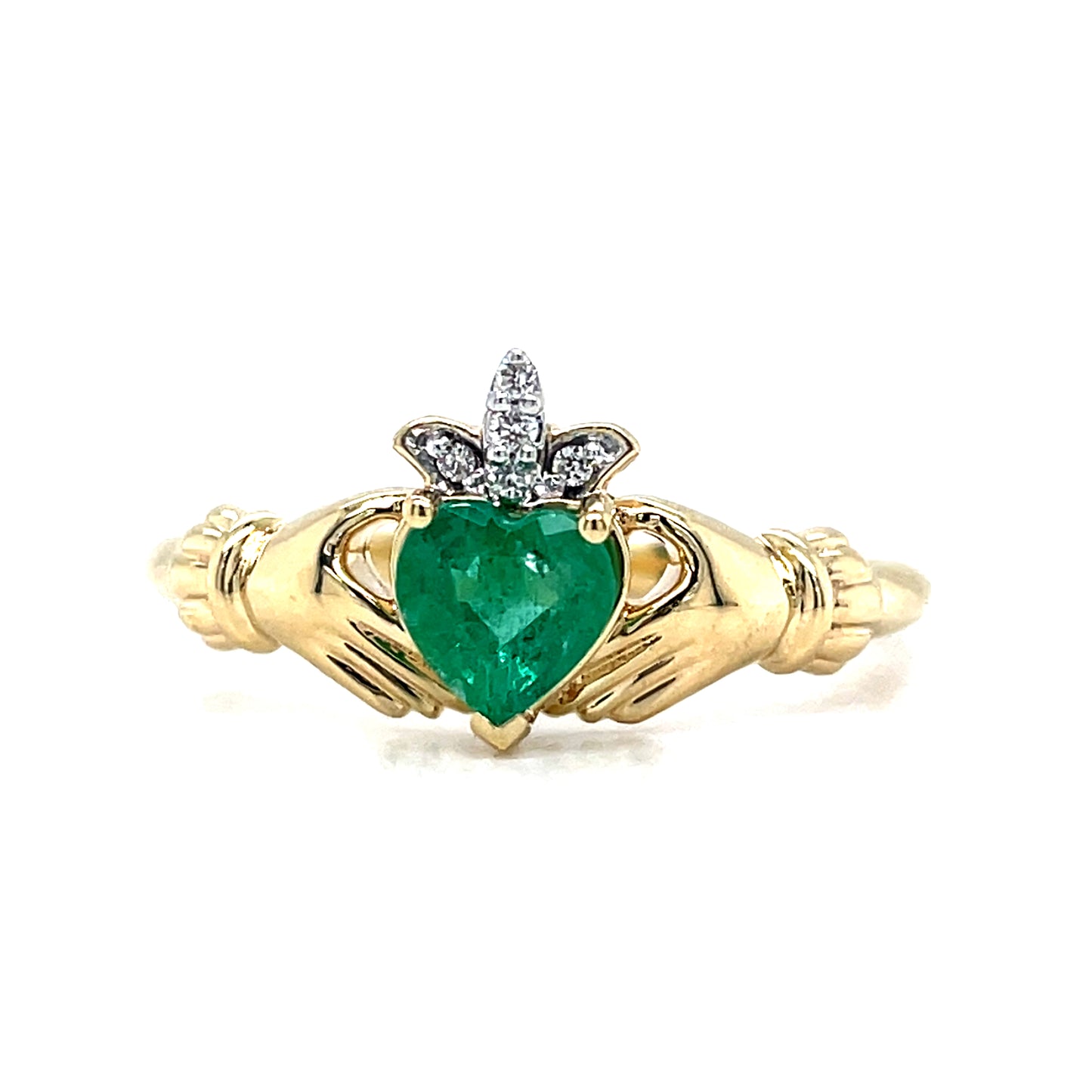 9ct Emerald & Diamond Claddagh Ring .02ct