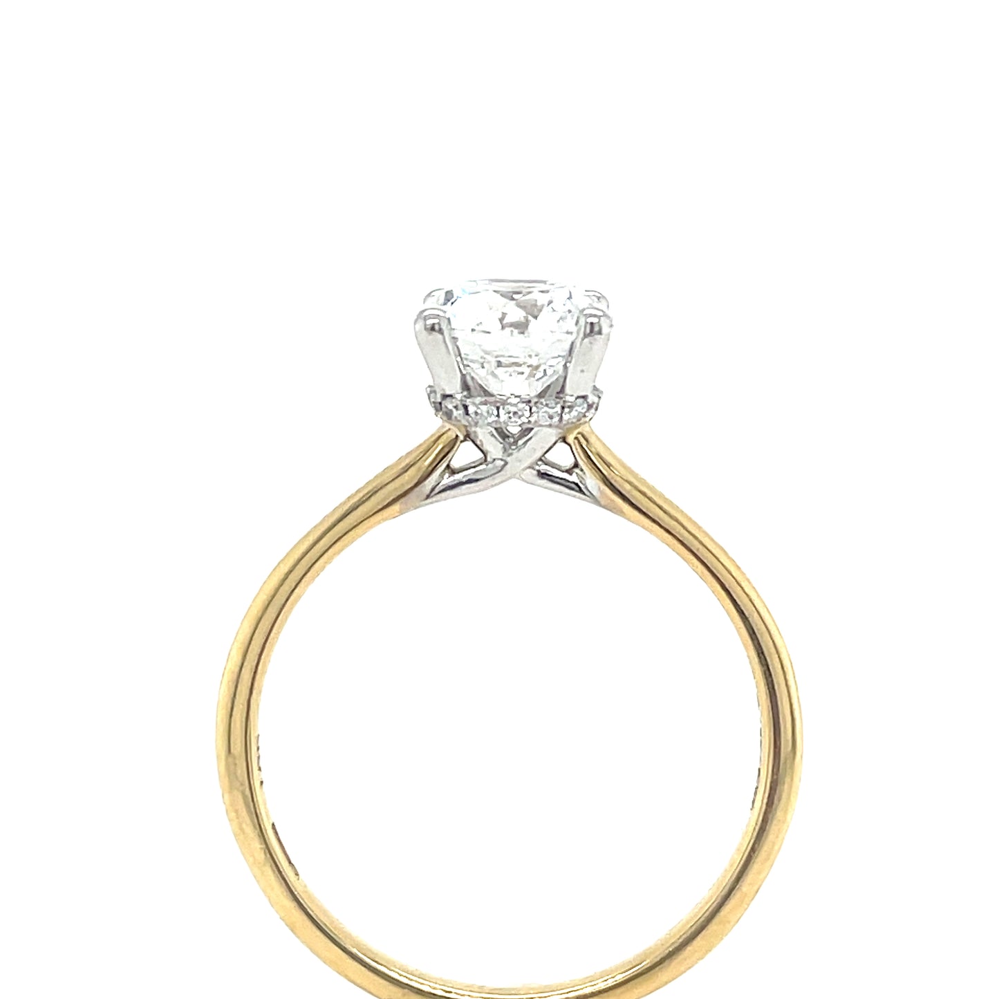 18ct Yellow Gold Round Brilliant Cut Four Claw Cultured Diamond Ring with Hidden Halo 1.64ct