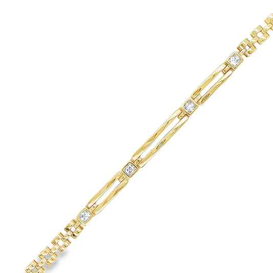 9ct Double Bar Square Cubic Zirconia Bracelet