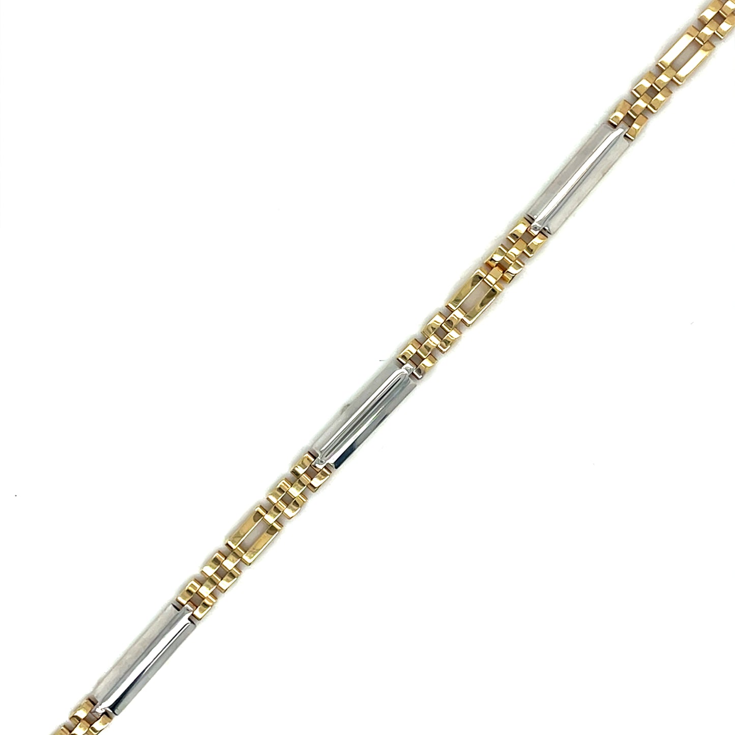 9ct Two Colour Bar Brick link Bracelet