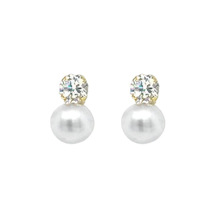 9ct 6mm Freshwater Pearl & Cubic Zirconia Drop Earrings