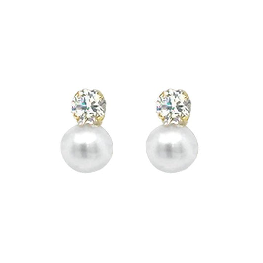 9ct 6mm Freshwater Pearl & Cubic Zirconia Drop Earrings