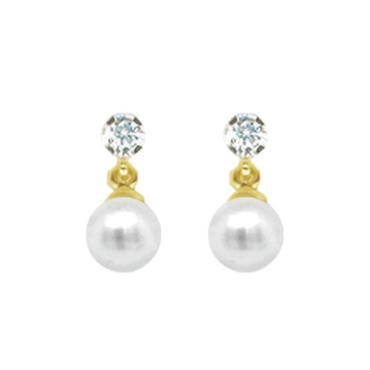 9ct 6mm Freshwater Pearl & Cubic Zirconia Drop Earrings