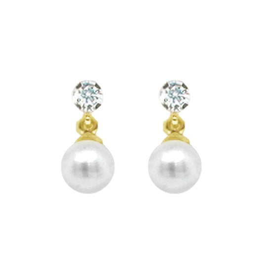 9ct 6mm Freshwater Pearl & Cubic Zirconia Drop Earrings