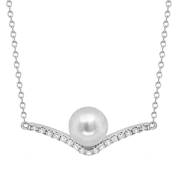 Sterling Silver 8-9mm Freshwater Pearl & Cubic Zirconia Hammock Necklet