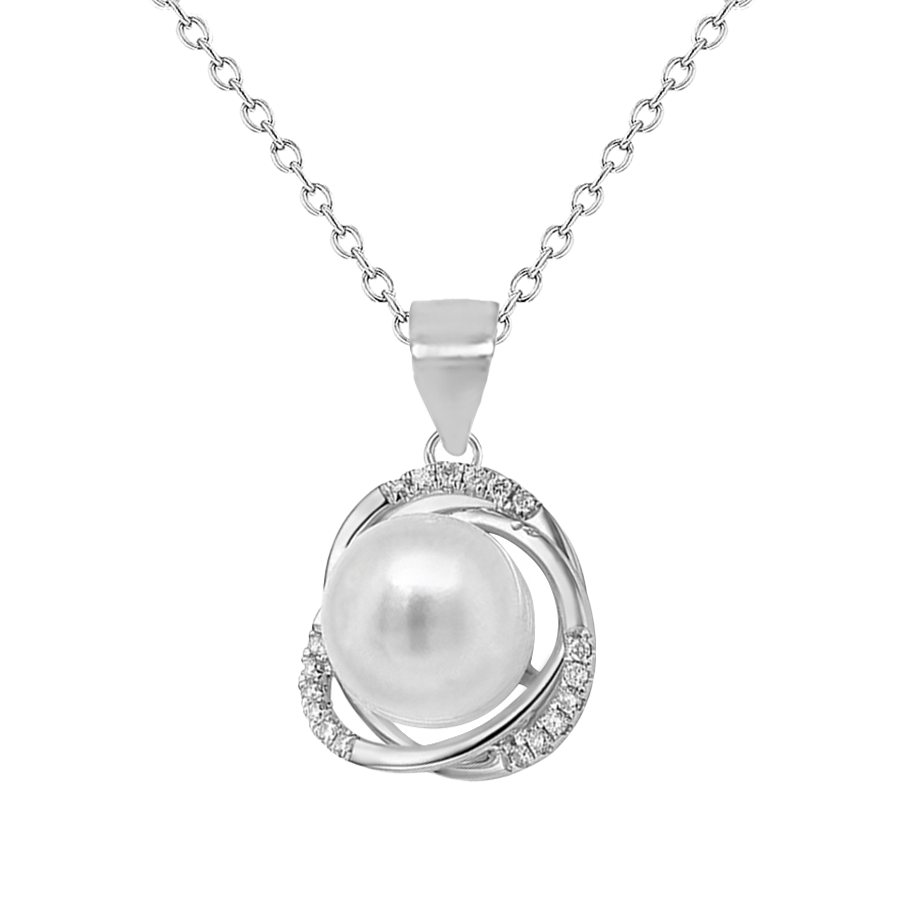 Sterling Silver 8-9mm Freshwater Pearl/Cubic Zirconia Fancy Pendant